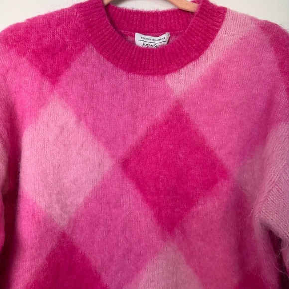 & Other Stories Pink Plaid Mohair Blend Sweater - Picture 7 of 10